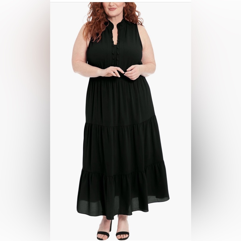 London Times Black Sleeveless Tiered Maxi Dress size 16W